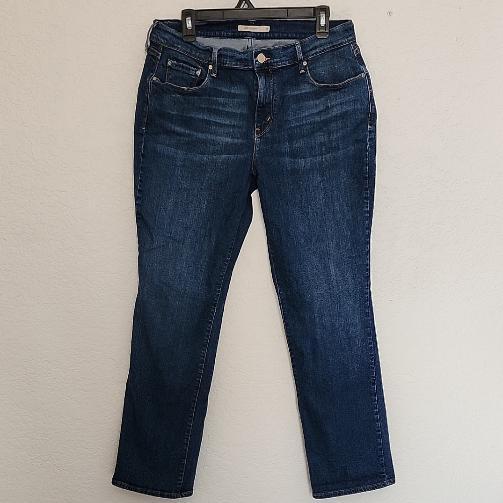 Levi's 505 Straight Leg Dark Wash Blue Denim Jeans Womens 12